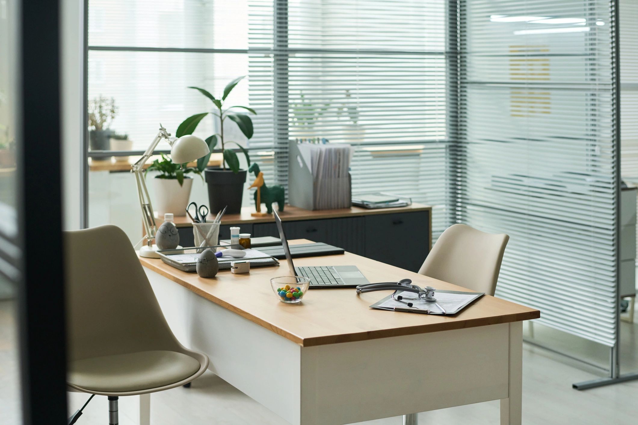 Modern professional office workspace with technology setup