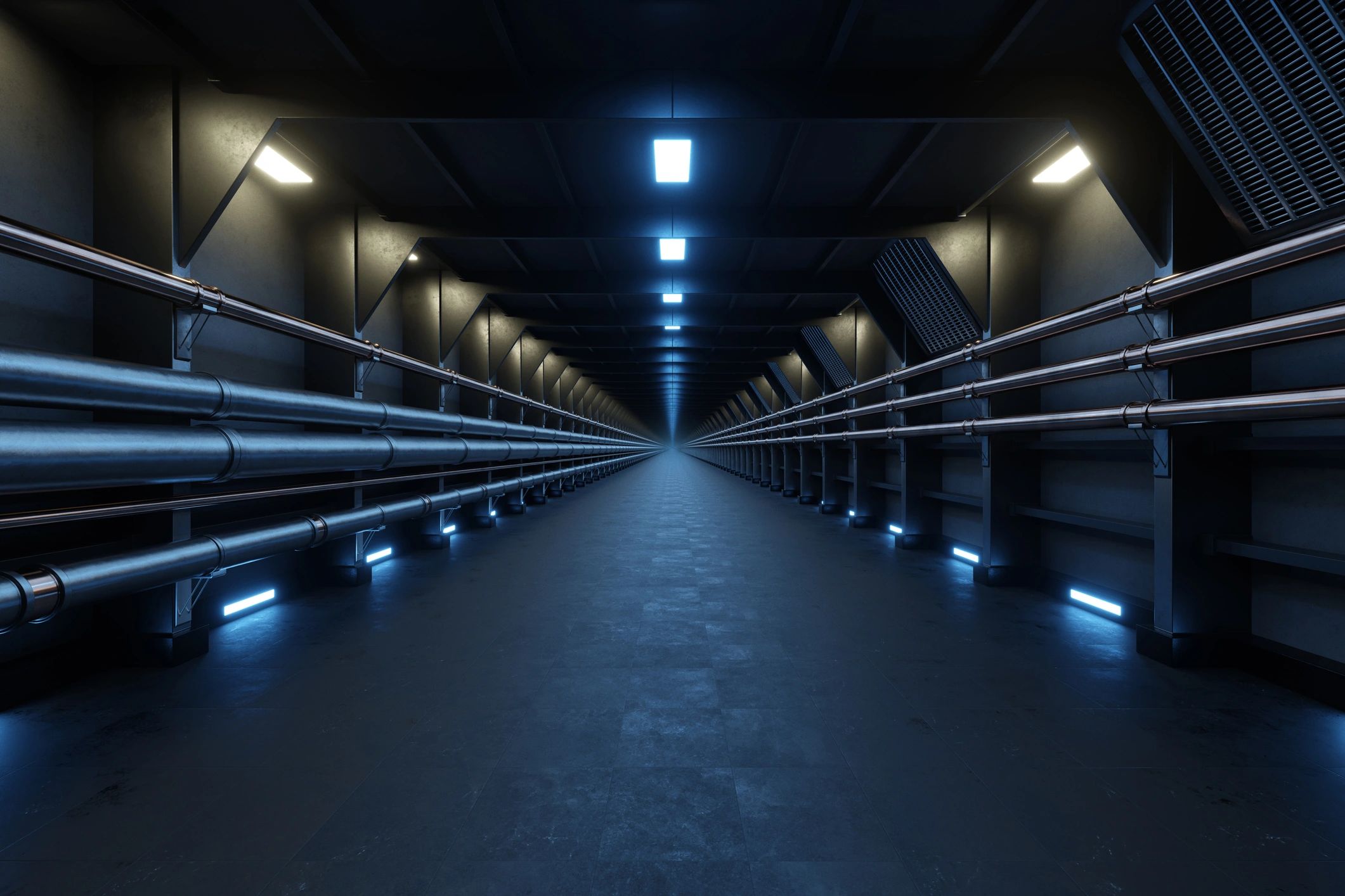 Modern technology corridor with blue lighting
